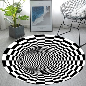 <span class=keywords><strong>Tappeto</strong></span> <span class=keywords><strong>Rotondo</strong></span> con Effetto 3D a Buco Senza Fondo, Griglia Bianca e Nera, Tappeti di Design per Interni - Product Image 2
