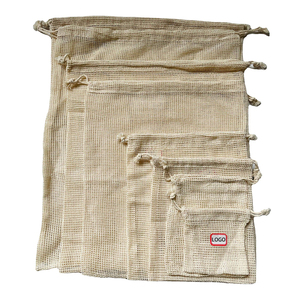 Eco-friendly Reusable Organic Cotton Mesh Produce <b>Bag</b> Drawstring Grocery <b>Net</b> <b>Bags</b> for Vegetable Fruit Food Kitchen - Product Image 1