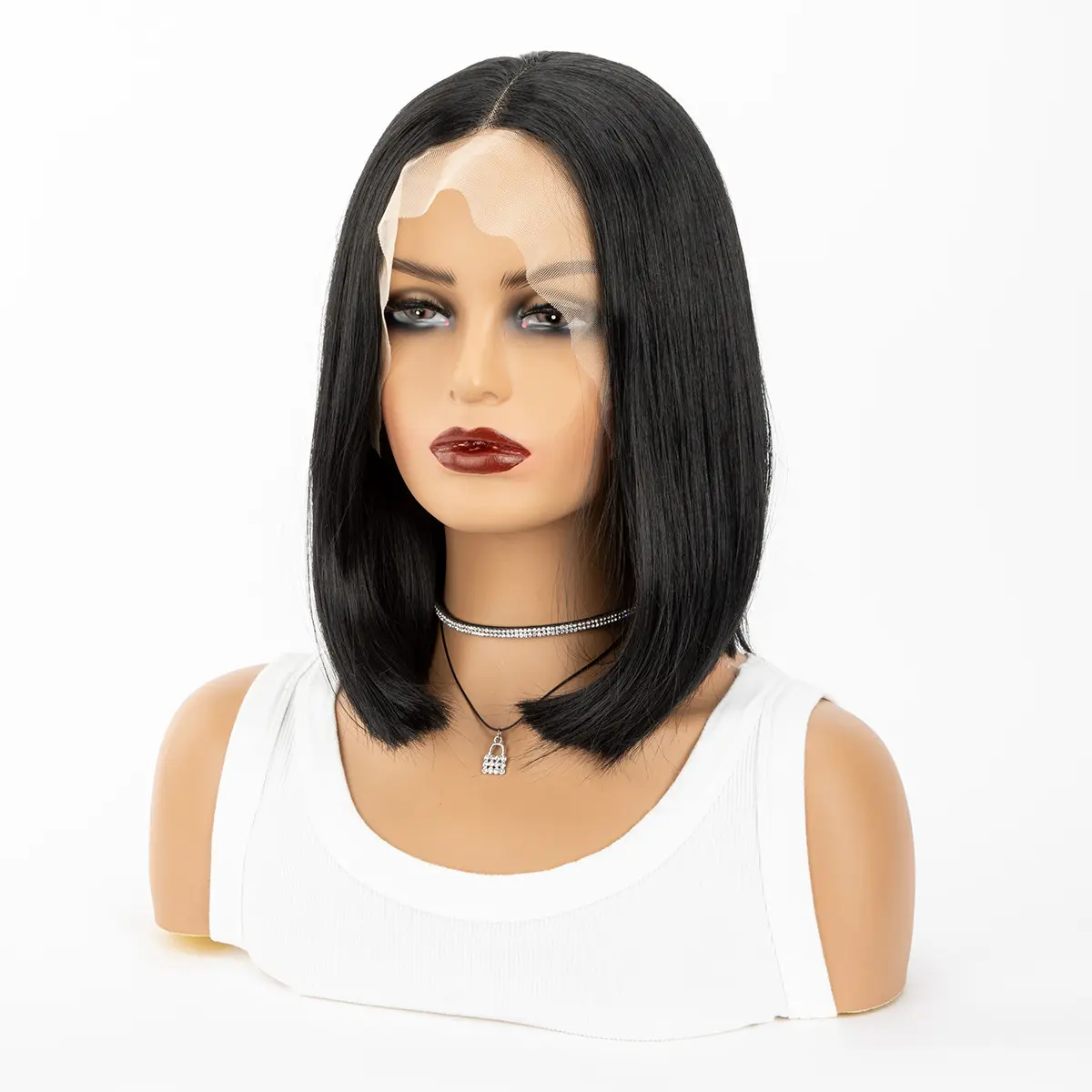 12 inç düz dantel ön peruk kısa brezilyalı saç İnsan saç Bob peruk orta kısmı peruk siyah kadınlar için