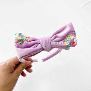 Diadema de lentejuelas de terciopelo de seda arcoíris teñida a mano Primavera Verano Floral flor diseño de lazo Color <span class=keywords><strong>Pastel</strong></span> teñido a mano arcoíris - Product Image 3