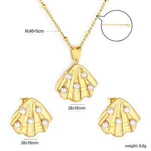 Juego de Collar y Aretes de Acero Inoxidable con Baño de Oro de 18K, Diseño de Corazón y Flor, con Perla Incrustada, Joyería de Moda, Regalo para Mujer - Product Image 2