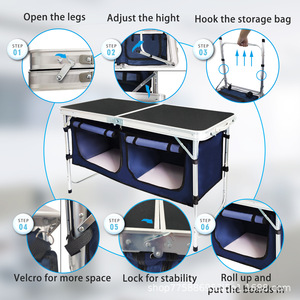 Armoire de cuisine portable avec boîte de rangement pour le <span class=keywords><strong>camping</strong></span> en plein air, <span class=keywords><strong>table</strong></span> pliante réglable en hauteur, <span class=keywords><strong>valise</strong></span> légère - Product Image 4