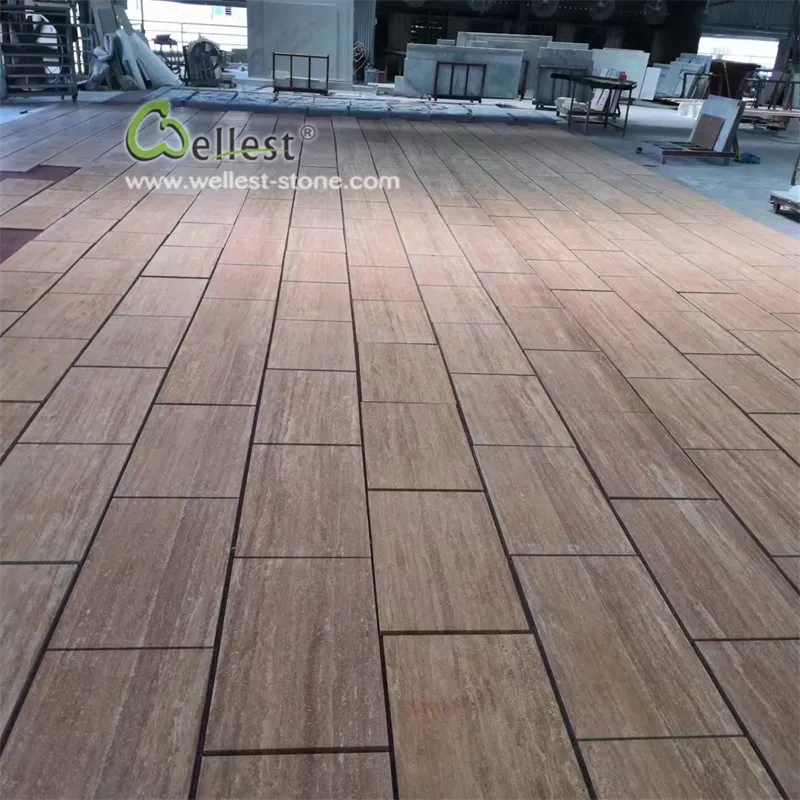 Pembuat jalan luar ruangan Cina ubin batu travertine modern tembus udara batu alam ubin lantai