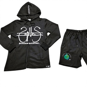 Custom <b>Men's</b> Heavyweight Fleece Full Zip <b>Hoodie</b> <b>and</b> Matching <b>Shorts</b> <b>Set</b> Streetwear Apparel - Product Image 1