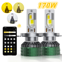 Bombilla LED para Faros Delanteros de 6500K y 3000K, H4, con Control por Aplicación, 170W de Alta Potencia, 9005, 9006, H7, H11, Control por Teléfono, Luz para Automóvil