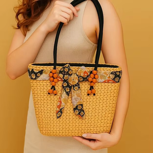 Stylish Summer Autumn Open Closure Water Hyacinth Embroidery Tote <b>Bag</b> <b>for</b> <b>Beach</b> Picnics Casual Shopping - Product Image 6