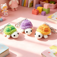 Porte-clés en peluche douce gaufrée, mini pendentif tortue de dessin animé au crochet, fait main et écologique