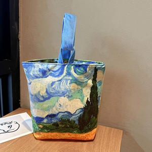 Diseñador de la <span class=keywords><strong>marca</strong></span> <span class=keywords><strong>Van</strong></span> <span class=keywords><strong>Gogh</strong></span> pintura al óleo lienzo bolso de hombro Mini bolso de viaje Vintage hilo de algodón bolsos plegables para mujer - Product Image 6