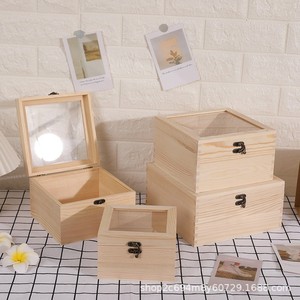 Wooden Storage <b>Box</b> Rectangular With Glass Lid Solid Wood Candy <b>Box</b> Gift <b>Box</b> Transparent Cover Decorative Storage - Product Image 3