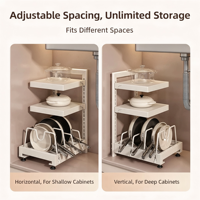 Égouttoir de rangement réglable en acier au carbone double pour armoire de cuisine, design durable et peu encombrant pour vaisselle