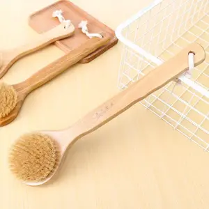 Bamboo Wood Natural Bristle Shower Massage Bath Scrubber Brush Long Handle Wood Dry Body Back Cleaning Exfoliating Bath Brushes