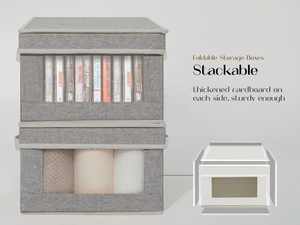 Caja <span class=keywords><strong>de</strong></span> almacenamiento <span class=keywords><strong>de</strong></span> cubierta <span class=keywords><strong>de</strong></span> ventana <span class=keywords><strong>de</strong></span> lino y algodón con dos asas, organizador <span class=keywords><strong>de</strong></span> <span class=keywords><strong>ropa</strong></span> plegable rectangular para armarios, técnica tejida - Product Image 3