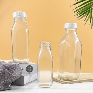 空の300ml、500ml、1000mlのガラス製牛乳・ジュースボトル（タンパーエビデントキャップ付き、飲料包装用プレスアンドターンキャップ） - Product Image 1