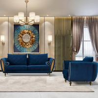Ensemble de canapés sectionnels en velours bleu de style italien moderne, 1, 2 et 3 places, luxe, salon, villa, école