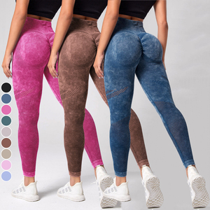 Leggings Yoga Personalizzati Senza Cuciture Effetto Push-Up Glutei <span class=keywords><strong>a</strong></span> Costine Lavaggio Sabbia Effetto Pesca <span class=keywords><strong>Pantaloni</strong></span> Sportivi <span class=keywords><strong>a</strong></span> Vita Alta da <span class=keywords><strong>Donna</strong></span> per Fitness - Product Image 1