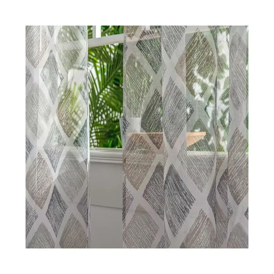 Hot Sale Vertical Sheer Curtains Fast Shipping Grey Geometric Fabric Sheer Window Curtains Luxury For The Living Room