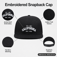 Gorra Snapback Negra con Visera Plana, Bordada, Estilo Béisbol, Ajustable, Urbana, Casual, Seis Paneles, OEM, Venta al Por Mayor