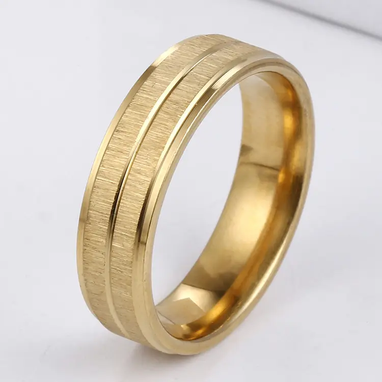 Ring Wholesale Jewelry Classic Twill frosted Finger Frosting Golden Fidget Anti Anxiety Stainless Steel Ring Gold Plated