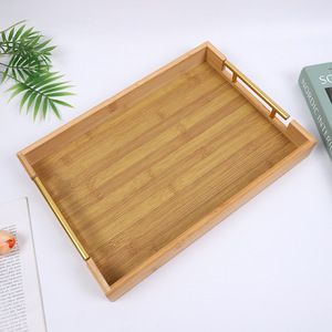 Bandeja de servir rectangular de bambú con asas de metal para uso doméstico y hotelero - Product Image 3