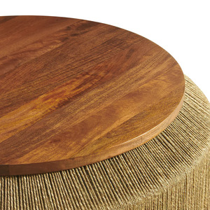 Mesa de Centro Redonda Tapizada en Mimbre Tejida a Mano con Almacenamiento, Fácil de Montar - Muebles para Sala de Estar - Product Image 3