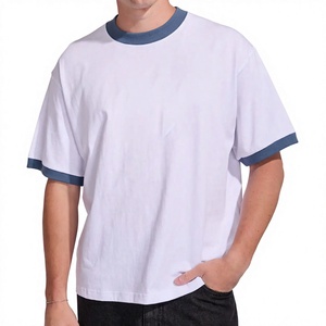 T-shirt Hip Hop Col V Uni Personnalisable Couleur Unie Sans Couture 170/210 Gsm Tissu Lourd Respirant Extensible Teint Uni - Product Image 1