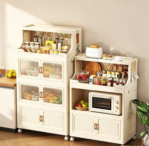 Armadio Multiuso <span class=keywords><strong>con</strong></span> Ante a Ribalta, <span class=keywords><strong>Ruote</strong></span> Frenanti, Pieghevole, Antipolvere, Organizzatore per Cucina, Bagno, Soggiorno e Oggetti Vari - Product Image 5