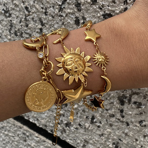 MW Waterproof Stackable Coin Sun Pendant Beach Ocean Star <strong>Moon</strong> <strong>Bracelet</strong> 316l Stainless Steel Jewelry 18k PVD Gold <strong>Bracelet</strong> - Product Image 3