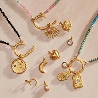 Pendentif à breloques personnalisé en acier inoxydable or 18 carats pierre de naissance soleil lune initiale mauvais œil pour collier et fabrication de bijoux