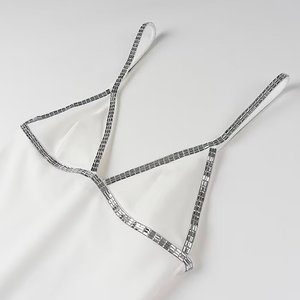 Abiti da <span class=keywords><strong>donna</strong></span> senza maniche Sexy con scollo a V a metà Modulare elegante abito Midi con finiture in diamanti <span class=keywords><strong>bianchi</strong></span> abito da sera da festa - Product Image 3