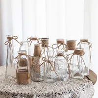 K एंड बी देश शैली भांग रस्सी ग्लास छोटी बोतल फूलदान बनावट गुलाब vases शादी centerpieces के लिए