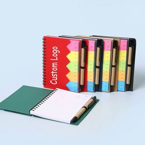 Ensemble de carnets spirales avec notes adhésives et règle, journal en papier kraft avec stylo, papeterie de bureau, fournitures scolaires, cadeau promotionnel d'entreprise - Product Image 1