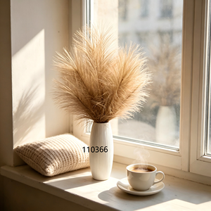 Herbe de la <span class=keywords><strong>Pampa</strong></span> Artificielle Décorative, 3 Tiges dans un <span class=keywords><strong>Vase</strong></span> en Céramique Blanche, Fausses Fleurs de Roseau Marron <span class=keywords><strong>pour</strong></span> Salon, Bureau, Décoration d'Automne - Product Image 1