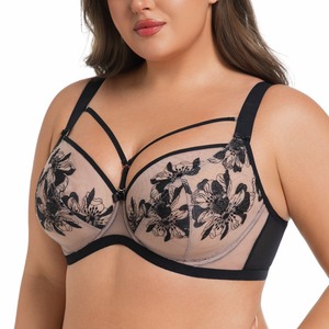 Buatan pabrik tali dapat disesuaikan wanita berkualitas tinggi bertali seksi bordir bunga Underwire Bra ukuran Plus - Product Image 2