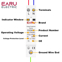 EARU ELE 1P+N AC SPD 20KA~40KA 275V Parafoudre domestique de protection contre les surtensions Dispositif de protection basse tension EAG40-C SPD1P+N-40