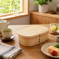 Boîte à bento ovale en bois de pin certifiée professionnelle, durable, pour la restauration, les traiteurs et l'emballage de sushis (vente en gros)