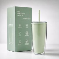 Nouvel Arrivage Gobelet en Plastique Double Paroi Personnalisable 760 ml avec Couvercle à Paille, Design Cadeau, Tasse à Café et à Eau Réutilisable