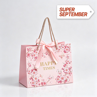 Bolsa de Regalo Premium Super Septiembre con Lámina Dorada para Boda, Bolsa de Papel para Dulces con Asa Retorcida de Cinta de Satén, Souvenir al por Mayor