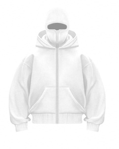 Logotipo personalizado bordado doble capucha Ninja doble capa pulóver de talla grande peso pesado cremallera completa pasamontañas sudaderas con capucha hombres - Product Image 3