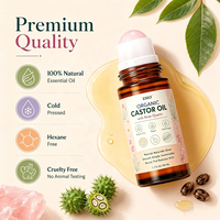 Huile de ricin biologique pressée à froid avec applicateur à bille en quartz rose – Kit d'huile de ricin pour la croissance des cils et des sourcils, massage du cuir chevelu, beauté naturelle