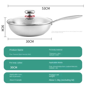 Wok de Titanio Puro sin Recubrimiento, Antiadherente, Apto para Cocina de Inducción y Estufa de Gas, Mango de Acero Inoxidable, Diseño Moderno y Sencillo, Tapa de Vidrio Plateado - Product Image 3