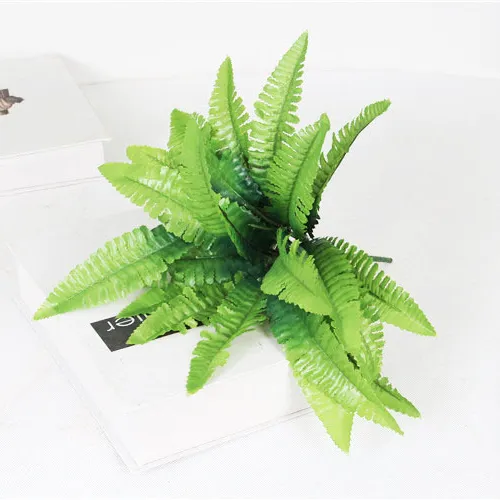 モダンな新しいスタイル7枝安いリアルタッチ緑の植物プラスチックシルク人工葉フェンスペルシャの葉