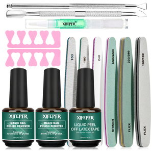 Kit de dissolvant pour vernis à ongles en gel à étiquette privée personnalisée, dissolvant pour vernis à ongles en gel avec latex liquide, polissoir à ongles et lime, outil pour cuticules - Product Image 1