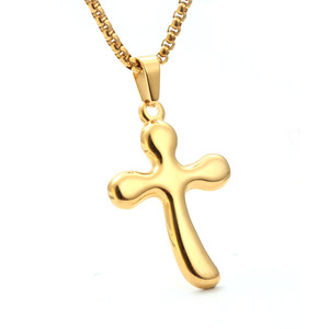 yunnique <b>Cross</b> Pendant Necklace Stainless Steel Fashionable Gold Unisex Gift Jewelry - Product Image 1