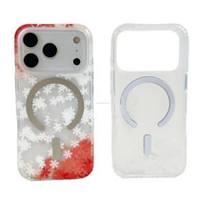 Coque de téléphone transparente avec aimant à fleurs mates pour iPhone 17 16 15 14 13 12 11 Pro Max, compatible avec la charge sans fil, antichoc - Product Image 3