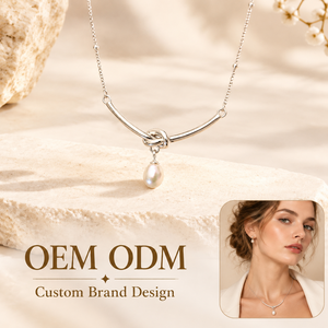 Collier pendentif en perles d'imitation en forme de goutte d'eau, avec barre incurvée et nœud, pour femmes, élégant, personnalisable, OEM/ODM, vente en gros - Product Image 1