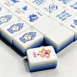 Juego Completo de Mahjong Americano de Lujo, Estilo Porcelana Azul y Blanca, 4 Capas, Patas Metálicas Plegables, Embalaje Portátil Ecológico, Auténtico - Product Image 2