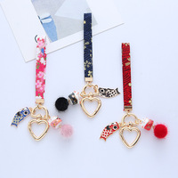 Sleutelhanger Ornamenten Metalen Cartoon Mooie 3D Fortuin Kat Vis Met Wrist Strap Sleutelhanger Mode Vrouwen Meisjes Tas Decoratie custom