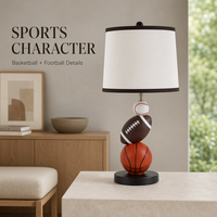Lampe de table moderne de 24 pouces sur le thème du sport, design basketball et football, douille AC E27, ampoule A19 recommandée (ampoule non incluse)