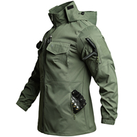 Ensemble tactique d'extérieur pour homme 2 pièces : veste et pantalon multi-poches, capuche amovible, respirant, en tissu polyester extensible résistant à l'abrasion