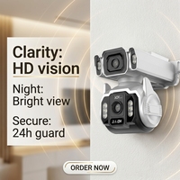 Caméra WiFi dôme double objectif intérieure/extérieure 3MP CMOS avec audio bidirectionnel, grand angle, vision nocturne, suivi automatique, panoramique/inclinaison et application Cloud Hieasy